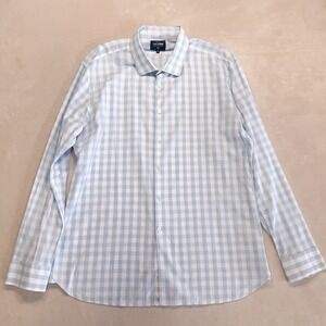 T.M. Lewin Mens Gingham Long Sleeve Button Shirt XL Light Blue Cotton